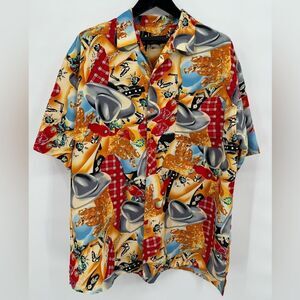 Barcode Vintage Y2K Men's Loud Western Themed Button Down Casual size‎ XL Cowboy